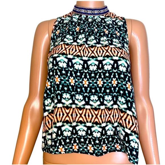Love Culture black & white halter top sleeveless beaded neckline top SZ M Indian - Picture 1 of 6
